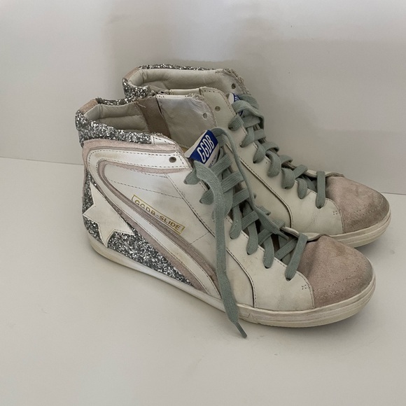 Golden Goose Women’s Slide With Leather Upper and Silver Glitter Size (40) 10 - Picture 1 of 13